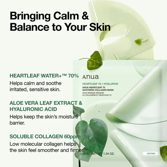Heartleaf 70 Soothing Collagen Mask [34g][4pcs] - Image 4